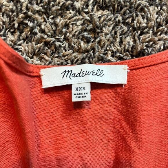 Madewell Top Women's 2XS Linen Orange V-Neck Flared Hem XXS Casual Preppy - Picture 4 of 7